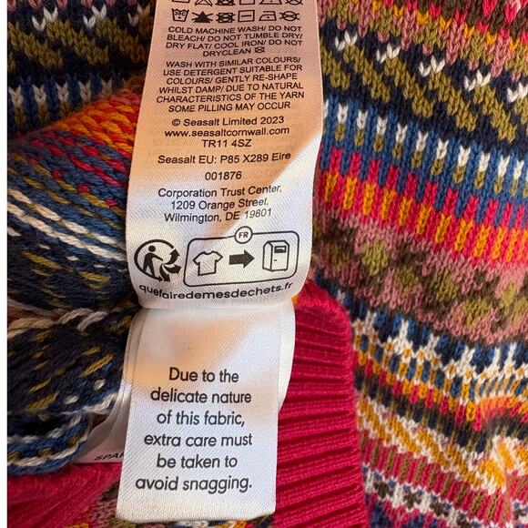 Seasalt Cornwall "Cove Cottage" Fair Isle Organic Cotton Cardigan size 16 - Picture 10 of 12